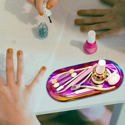 Nail Tray Colorful Manicure Tray for Nails Tool Decor Display Jewelry Rhinestone Cosmetics Oval Dish Manicure Organizers and Storage Small Storage Plate