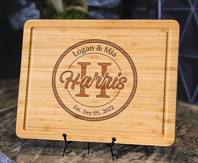Personalized Wooden Cutting Board, Best Anniversary for Couple, Personalized Name Gift for House warming, Wedding, Newly Married, Engagement, Christmas, Custom Engraved Charcuterie Board Gifts