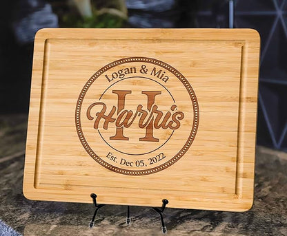 Personalized Wooden Cutting Board, Best Anniversary for Couple, Personalized Name Gift for House warming, Wedding, Newly Married, Engagement, Christmas, Custom Engraved Charcuterie Board Gifts