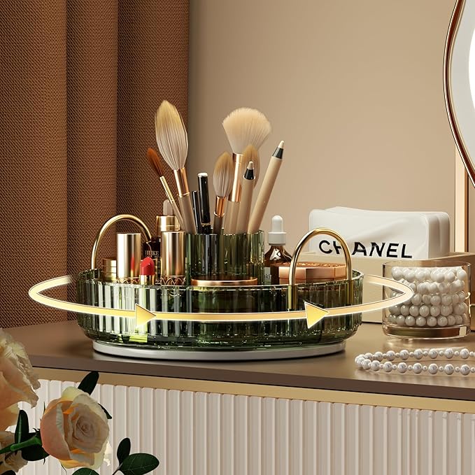 YCIA&DONE Rotating Makeup Organizer for Vanity, Large Capacity Make Up Storage Skin care Shelf Perfume Holders Cosmetic Dresser Organizer Countertop Spinning 360 (Vintage Green, 1Tier)