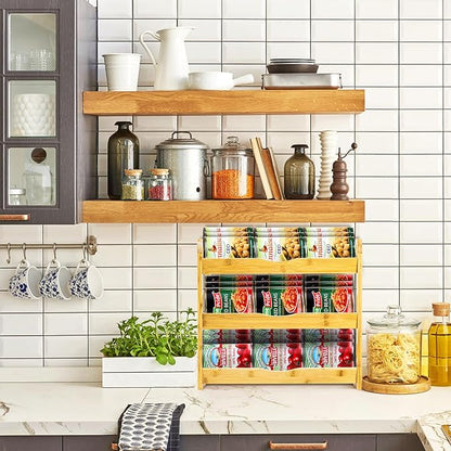 TOPZEA Soda Can Rack Organizer for Pantry, 3 Tier Bamboo Stackable Can Goods Storage Dispenser Shelf Canned Food Holder Stand for Kitchen Coutertop, Cabinet, Hold up to 36 Cans