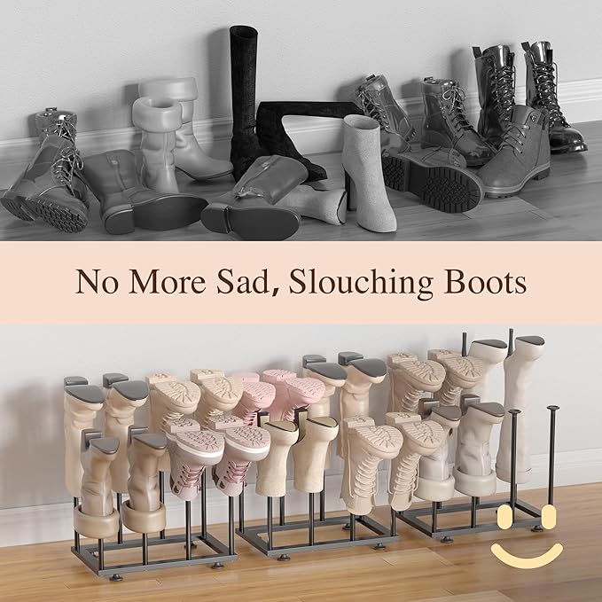 Free Standing Shoe Rack Organizer, Black Metal Tall Boot holder, Space-Saving Shelf Storage, for Closet, Entryway, Garage, Bedroom, Outdoor, Apartment, Front Door, Entrance, Fits 12 Pairs