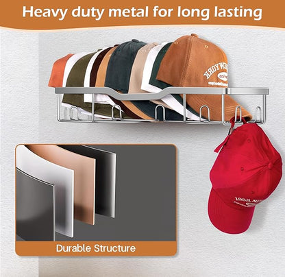 KEETDY Metal Hat Racks for Baseball Caps Wall Hat Organizer Fit 48 Caps Holder, 2 Packs Sturdy Wall Mounted Snapback Storage Organizer, Silver