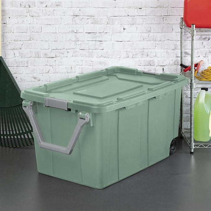 Extra Large Storage Bin, 40 Gallon Wheeled Plastic Storage Container with Handle, Green, Pack of 2 (GREEN)