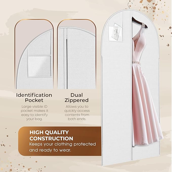 Luxury On the Go Long Formal Dress Bag – 54" Hanging Garment Bag for Dresses, Prom & Bridesmaid– Long Garment Bags for Hanging Clothes Lightweight & Tear-Resistant with Clear ID Window – 5 Pack