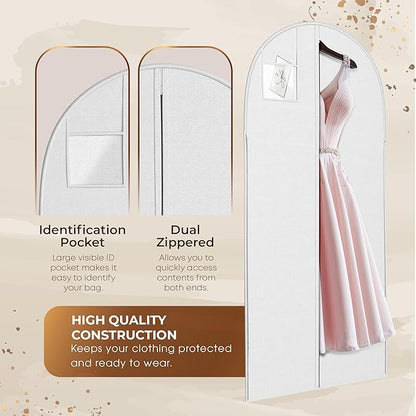 Luxury On the Go Long Formal Dress Bag – 54" Hanging Garment Bag for Dresses, Prom & Bridesmaid– Long Garment Bags for Hanging Clothes Lightweight & Tear-Resistant with Clear ID Window – 5 Pack
