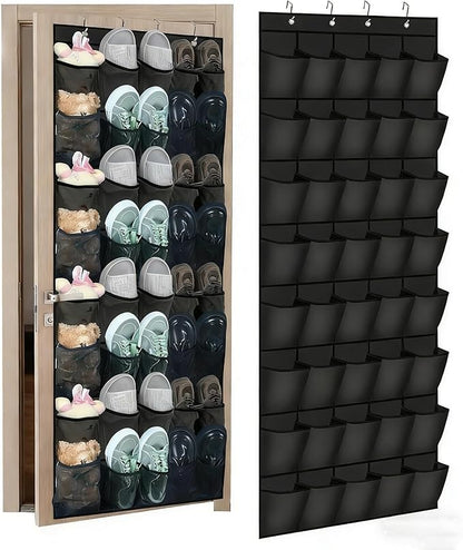 Over the Door Shoe Organizer, 40 Large Mesh Pockets Hanging Shoe Rack for Door, Space Saving Shoe Storage Organizer for Closet, Bedroom, Entryway, Black