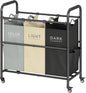 Tajsoon 3 Bag Laundry Sorter Cart, Laundry Hamper Sorter Basket with Heavy Duty Lockable Rolling Wheels for Clothes Storage, 3 Colors