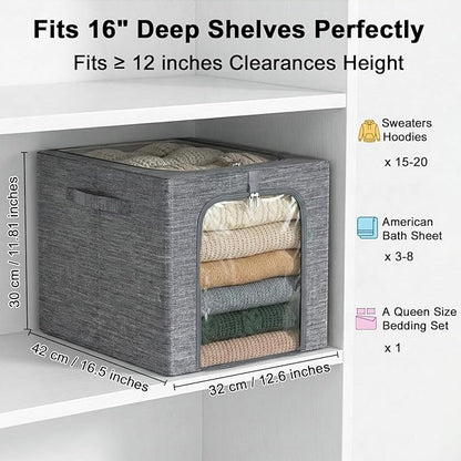 GoMaihe Clothes Storage Bin with Metal Frame: 6-Pack Stackable Closet Storage Bin with Lid & Clear Window, Sweater Boxes Storage for Closet Bedding Clothing Storage Organizer 40L