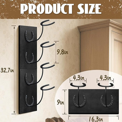 Montex Cowboy Hat Rack for Wall, Wooden Cowboy Hat Holder 4 Hats, Hanging Western Hat Rack, Hat Organizer with Horseshoe Mounts Western, Black