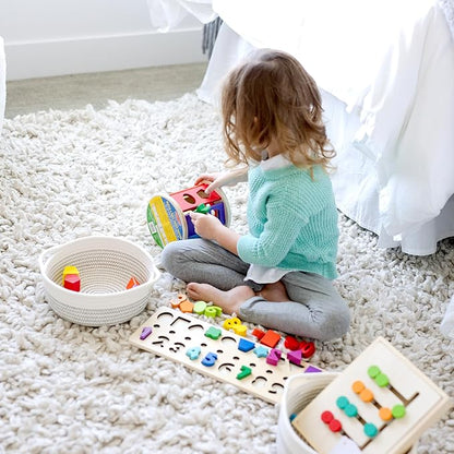 NaturalCozy 5-Piece Round Small Woven Baskets Set– Cotton Rope Baskets for Organizing! Montessori Toys, Fruits Remotes Key Tray Bowl for Entryway Desk, Shallow Catchall Home Décor, Cat Dog Bin Gift