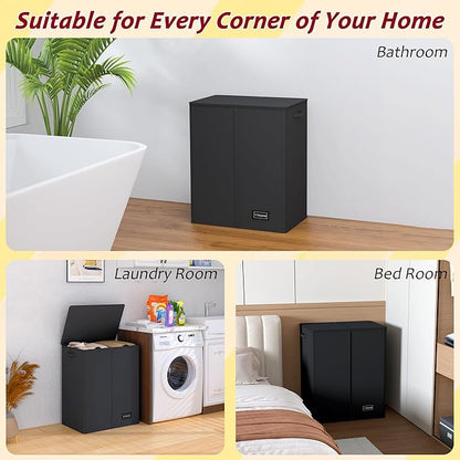 150L Laundry Hamper 2 Section, Large Laundry Hamper with Lid, Dirty Clothes Hamper with 2 Removable Inner Bags, Collapsible Laundry Basket Organizer for for Clothes Toys Towels, Hamper 2 Compartment