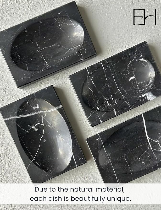 Marble Soap Dish for Shower - Stone Soap Tray Holder, Natural Soap Bar Holder Countertop Caddy, Marble Bathroom Accessories (Nero Marquina)