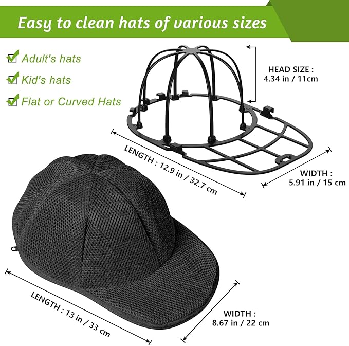 Eiito Hat Washer Cage, Hat Washer for Baseball Caps, Hats Washing Machine with Frame and Washers Bag, Keep the Hats in Shape, Suitable for Adult and Kid's 2 Pack Black