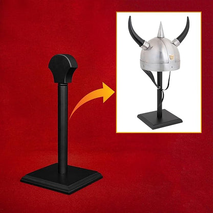 Mythrojan Wooden Helmet Stand Solid Medieval Roman Viking Helmet Display Stand Mask Display Templar Spartan Cosplay Larp Knight Stand Black