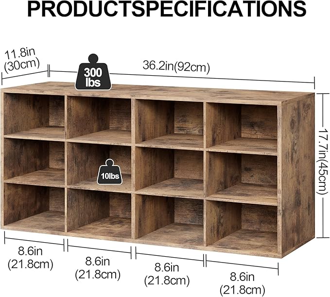Aenuert 12-Cubby Shoe Rack, 3-Tier Wood Shoe Organizer, Multifunctional Shoe Organizer Bench for Entryway, Mudroom, Hallway, Closet,36.22 * 11.81 * 17.72 Inch,Brown