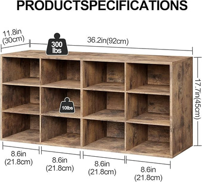 Aenuert 12-Cubby Shoe Rack, 3-Tier Wood Shoe Organizer, Multifunctional Shoe Organizer Bench for Entryway, Mudroom, Hallway, Closet,36.22 * 11.81 * 17.72 Inch,Brown