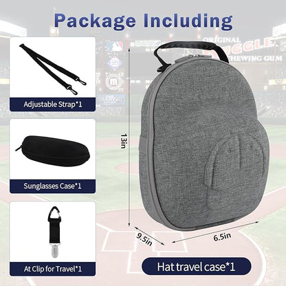 Hat Travel Case, Hard Hat Carrier Organizer with Clip & Glasses Storage, Holds 6 Baseball Caps for Home/Travel - Grey