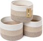 MiniArk Small Basket for Organizing | Cube Shelf Closet Storage Baskets | 9.7×9.7×7.1” | Woven Rope Gift Basket | Nursery | Round 3 Packs Gradient Brown