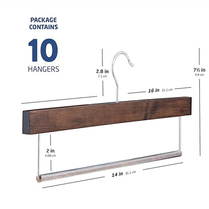 ZOBER High-Grade Wooden Slack/Trouser Pants Hangers with Non Slip Bar Smooth Finish, Durable Wooden Hangers - Slim & Sleek Space Saving Closet Hangers, 360° Hook- Ideal for Pant (Vintage, 10)