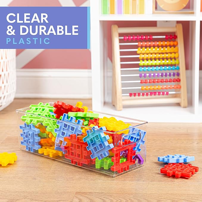 Plastic Food Storage 2 Pack Clear Container Bin with Handles for Organizing Kitchen, Pantry, Refrigerator, Freezer, Pantry, Cabinet, Closet, Bathroom. 16”x6”x5”