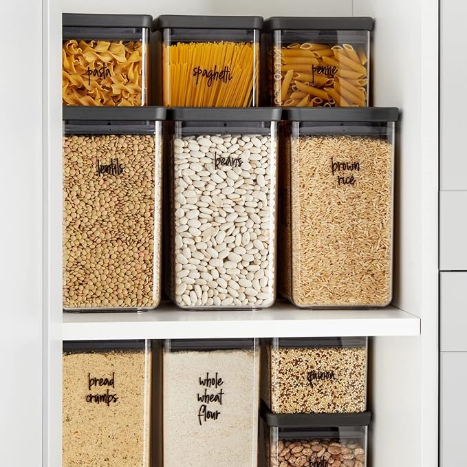 Talented Kitchen Pantry Labels for Containers - 375 PC Clear Vinyl Black Script - Peel & Stick Food Container Labels & Kitchen Pantry Organization Stickers