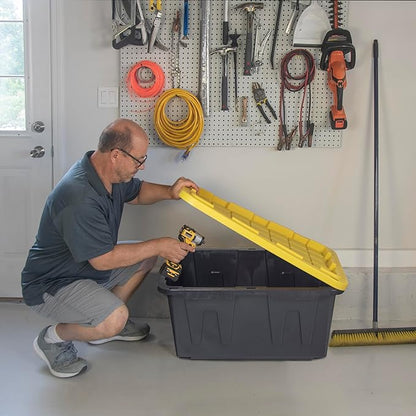 CX BLACK & YELLOW 27-Gallon Heavy Duty Storage Bins with Lids, Stackable Plastic Storage Bins with Weather-Resistant Design, Home Organization, 2 Pack (14.3H x 20.6W x 30.6D)