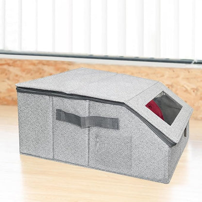 2 Pack Stackable Hat Storage Box for Baseball Caps 16.5 x 9 x 6.7 Inch Dustproof Cap Organizer with Clear Window & Cardboard Base to fit snapbacks, trucker hats, visors