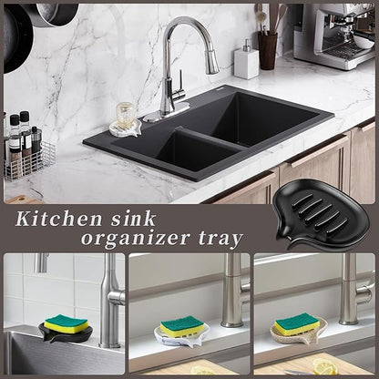 Self Draining Soap Dish for Shower and Bathroom Sink - Large Marble Resin Soap Holder with Drain, Non Slip Soap Tray for Bar Soap, Kitchen & Bathroom Counter