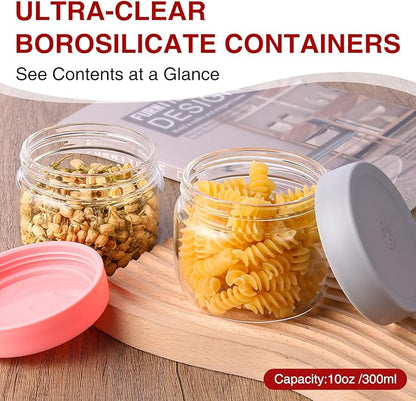 Premium 10oz Borosilicate Glass Jars with Airtight Lids (6 Pack) – Freezer to Oven Safe (-4°F to 446°F) – For Overnight Oats, Chia Pudding, Yogurt Parfaits, Dressings, Sauces & More