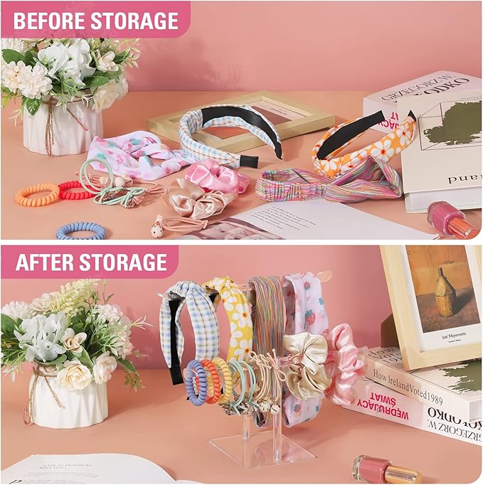 Suneerplay Headband Holder Scrunchie Holders Acrylic, Clear Hair Ties Stand Organizer, Headband Display Stand, Scrunchie Storage Organizers, Hair Accessories Organizer for Women and Girls