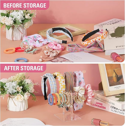 Suneerplay Headband Holder Scrunchie Holders Acrylic, Clear Hair Ties Stand Organizer, Headband Display Stand, Scrunchie Storage Organizers, Hair Accessories Organizer for Women and Girls