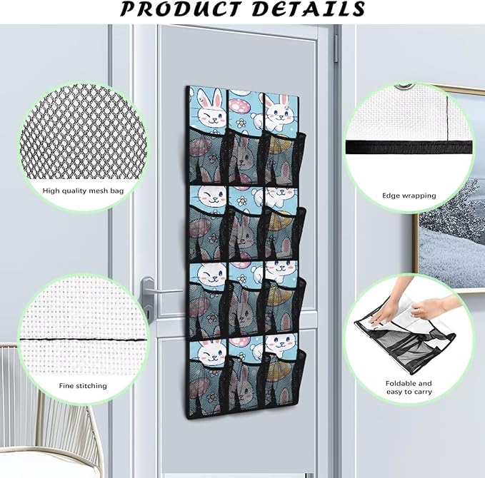 Easter Bunny Egg Over the Door Shoe Organizer,12 Breathable Mesh Pockets,Space Saving Hanging Storage Holder,Closet Rack Hanger Hangs on Closets for Shoes,Accessories,Home Essentials