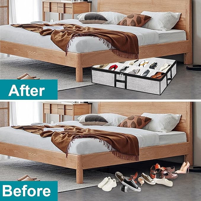 Under Bed Shoe Storage Organizer for Closet 2 Pack- Fits 24 Pairs Underbed Shoes Container Boxes, Light Grey