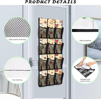 The Gingerbread Cookie Shoe Organizer Over The Door for Merry Christmas Door Hanging Shoe Organizer for Living Room,Easy to Install and Space Saving Wall Hanging Storage, 4 Metal Hook