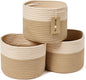 MiniArk Small Basket for Organizing | Cube Shelf Closet Storage Baskets | 9.7×9.7×7.1” | Woven Rope Gift Basket | Nursery | Round 3 Packs Tan