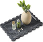 Real Natural Scalloped Marble Tray for Bathroom, Vanity, Kitchen and Desktop, Decorative Stone Tray for Jewelry, Cosmetics, Candles, Lotion, Perfume and Home Decor (Black, 12" L x 8" W)