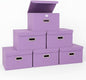 STOREONE Fabric Storage Cube Bins Foldable Organizer Container Collapsible Basket with Lids and Metal Handles, for Home, Bedroom, Closet 6 Pcs (multicolour-purple)