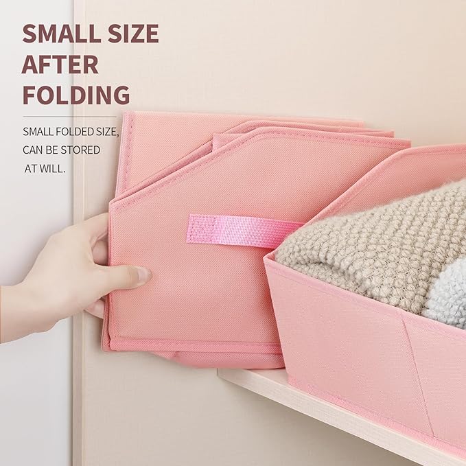 Homsorout Storage Bins for Shelves - Large Trapezoid Closet Shelf Organizer, Fabric Organization Bins with Handles, Storage Baskets for Clothes, Towel, Purse, 4 Pack, Pink