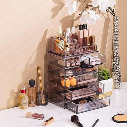Sorbus Acrylic Makeup Organizer Set, 6-Drawer Vanity & Countertop Cosmetic Storage with Small & Wide Compartments, Purple Makeup Storage for Brushes, Jewelry – Holiday Gift for Women & Teens
