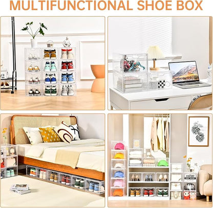 INSTY 6 Pack Large Shoe Storage Box, Clear Shoe Storage Organizer with Magnetic Door, Stackable,Shoe Containers For Display Sneakers, Easy Assembly, Fit up to US Size 12, Clear
