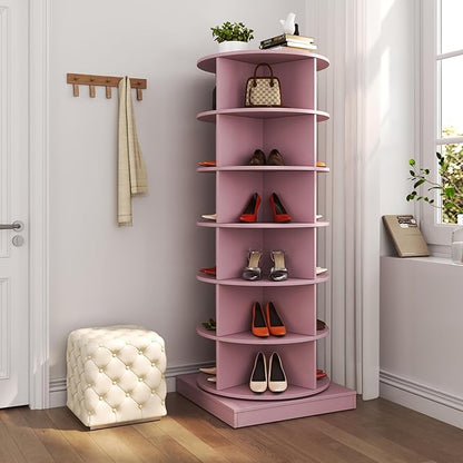 6-Tier Rotating Shoe Rack Tower, 360 Spinning Shoe Rack, Modern Free Standing Spinning Shoe Organizer, Rotating Lazy Susan Shoe Racks for Entryway Doorway, Holds Up to 24 Pairs of Shoes(Pink)
