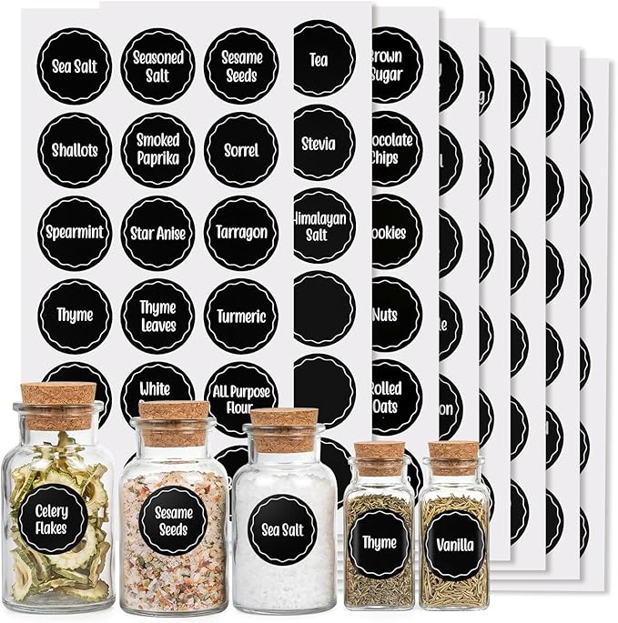 Aixoom 144PCS Spice Labels Stickers for Spice Rack, Preprinted Black Handwritten Words, 1.5in Round Labels for Spice Organize Storage Jars Boxes Bottles