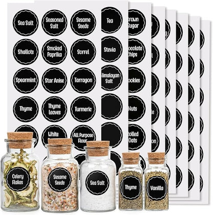 Aixoom 144PCS Spice Labels Stickers for Spice Rack, Preprinted Black Handwritten Words, 1.5in Round Labels for Spice Organize Storage Jars Boxes Bottles