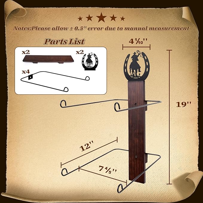 SCUNDA Cowboy Hat Rack for Wall, Rustic Western Hat Holder, Western Style Hat Organizer Hook for Home, Entryway, Ranch, or Cabin Décor