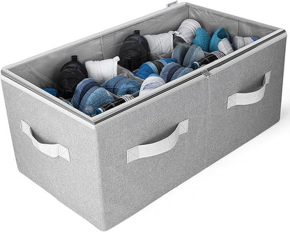 Moteph Shoe Organizer Closet Storage Solution with Clear Cover & Adjustable Dividers for Shoes, Handbags, Blankets, Linen, Clothing (Large - 24 Pairs, Grey)