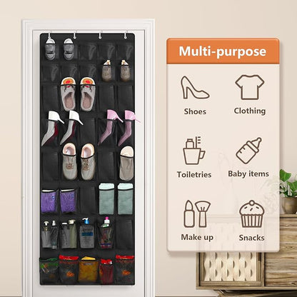 FENTEC 40 Large Pockets Over The Door Shoe Organizer, Mesh Hanging Shoe Organizer Shoe Rack for Closet Mesh Closet Shoe Holder, Over Door Organizer, Shoe Organizer for Wall, Black, 1 Pack