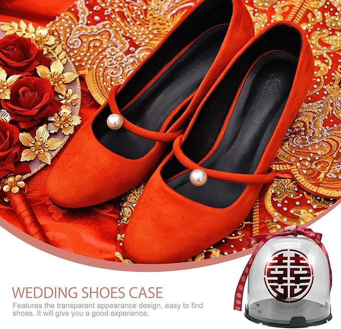 KOMBIUDA Wedding Shoes Storage Box Set with Shoe Rack Satin Ribbon and Decorative Wedding High Heel Display Case