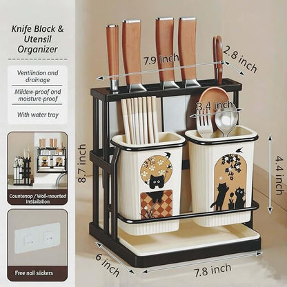 Kitchen Utensil & Knife Holder.Countertop Cutlery Organizer and Drying Caddy, Wall Mountable Utensil Rack for Spoons, Forks & Knives - Smart Kitchen Organization