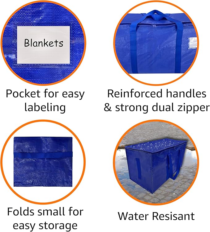 Storage Totes, Moving Bags, 4 Pack, Extra Large Bags For Moving Supplies, Bedroom Closet, College Dorm Essentials, Alternative To Moving Boxes